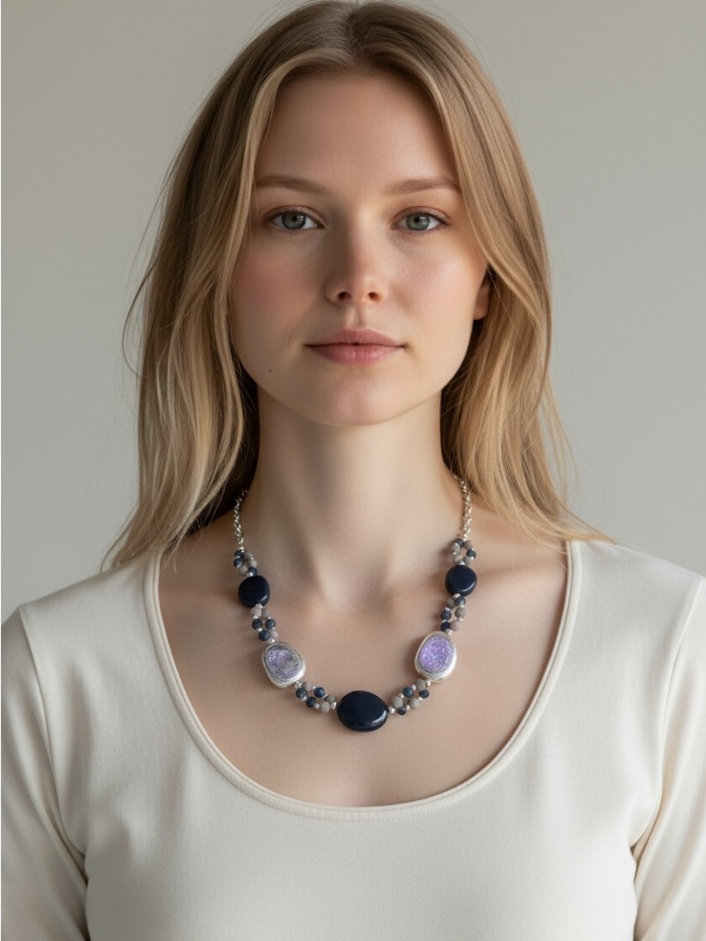 10/2 Elegant Navy and Lavender Statement Necklace